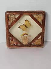 Vintage Retro Lucite Trivet Butterflies Dried Flowers & Beans