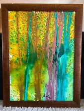 Dale Chihuly Original Signed Painting 42” Reeds yellow green acrylic on paper