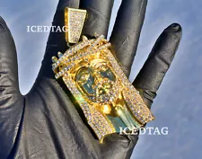 HIP HOP ICED BLING-ED OUT JUMBO GOLD PT LAB SIMULATED CROSS JESUS HEAD PENDANT