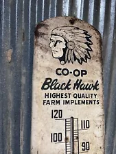 Antique Sign Blackhawk Thermometer Vintage Corn Sheller Farm Equipment Indian