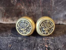 Antique BPOE Elks Lodge Brass Door Knobs Pair Vintage