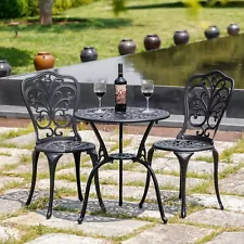 3 PCS Outdoor Patio Bistro Set Cast Aluminum Rust Resistant Furniture for Yard