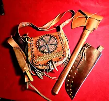 Mountain Man Rendezvous Set Knives Beaded Bag Ax Axe