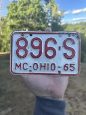 Vintage 1965 Ohio Motorcycle License Plate 896-S -- Must See!!