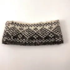 Retro Wool Knit Thick Winter Headband Gray Off White Pattern