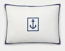 Ralph Lauren Evan Anchor Throw Pillow White Navy 15"x20" $150 NEW NWT Nautical