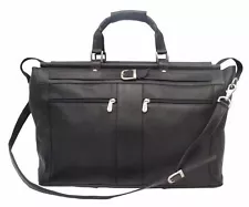 Piel Leather Carpet Bag w/Pockets, Genuine Leather Carry-On in Black (SALE!)