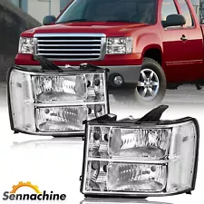 L+R Headlamp For 07-13 GMC Sierra 1500 2500 HD 3500 HD Headlights Chrome Housing (For: 2009 GMC Sierra 1500 Hybrid)