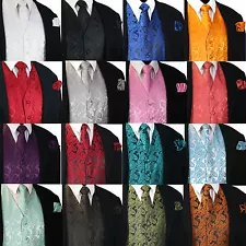 NEW Men's Paisley Design Dress Vest and Neck Tie Hankie Set For Suit or Tuxedo