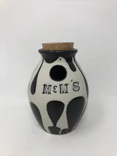 M&M Dispenser Black & White Pottery Signed SAM SCOTT NW artist Midcentury Modern