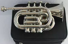 NEW TOP SALE BRAND NEW CHROME FINISH Bb POCKET TRUMPET+FREE CASE+MOUTHPIECE