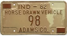 *99 CENT SALE* 1982 Indiana HORSE DRAWN VEHICLE License Plate Adams Co #98 NR