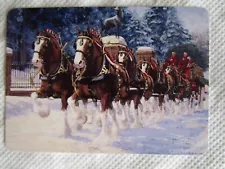 HORSE SWAP CARD~MODERN NEW~AMAZING BUDWEISER CLYDESDALE TEAM IN SNOW SCENE#84