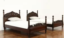 Vintage Carved Wooden Bed Royal Antique Style Hand Carved Bed