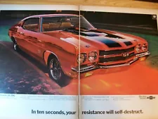 1970 70 Chevy Chevrolet Chevelle SS large color ad- "Self-destruct" -Huge!