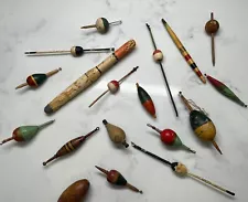 Vintage Lot of 18 Fishing Wood & Cork Bobbers/Floats. Various Sizes Colors.