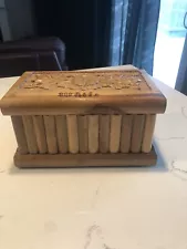 Turkish Puzzle Box Carved and Padded Jewelry Box W/Hidden Key