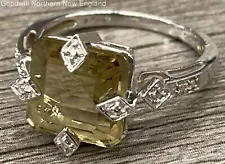 925 Sterling Silver Citrine & White Sparkle Stone Engagement Ring Sz 7 US 3.00g