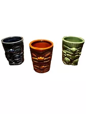 Hawaiian Tiki Shot Glass Set Of 3 Ceramic Tiki Bar Luau Aloha Toothpick Holders