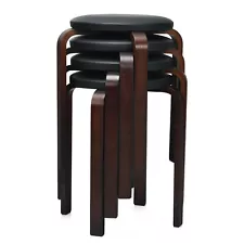 Costway Set of 4 Bentwood Round Stool Stackable Dining Chair w/Padded Seat Black