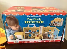 Vintage Fisher Price LITTLE PEOPLE HOUSE Wood 952 1969 w/ BOX Complete Extras