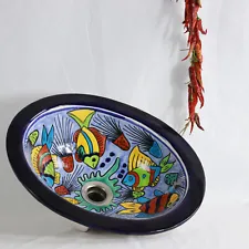 Mexican Amora Talavera Ceramic Bathroom Sink With Fish Design