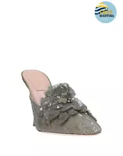 RRP €815 ALBERTA FERRETTI Satin Mule Shoes US7 UK4 EU37 Sequins Made in Italy