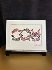 Marvin Oliver Signed Embossed Print Spawning Salmon Framed And Matted