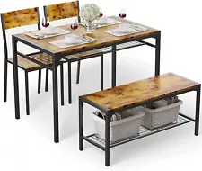 Modern Kitchen Table Set and 2 Chairs for 4 with Bench Rustic Brown