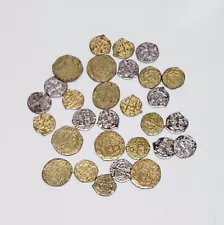 Metal Pirate Coins - 29 Gold and Silver Spanish Doubloon Replicas - Fantasy Coin