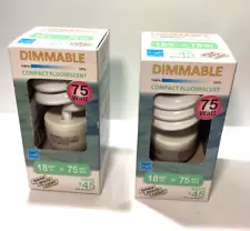 2 Dimmable Compact Fluorescent 75 Watt Bulbs Warm White Light