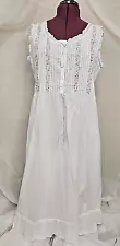 NWT LA CERA Night Gown 100% Cotton White Pin Tuck Embroidered Beads Edwardian L