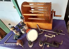 1940s Fly Tying Tool Lot And Primitive Line Drying Spool