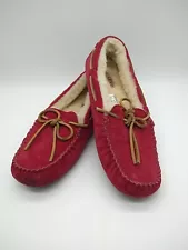 UGG Australia Moccasin Slippers Red Suede Sheepskin House Shoes Size 9