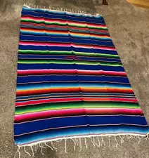 Authentic Large Mexican Blanket Serape Multicolored 72 x 48 Inches w/fringe