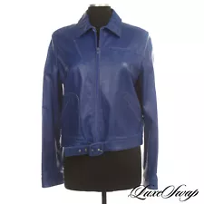 NWT $1550 Giorgios Palm Beach Made Italy Cobalt Blue Sheepskin Leather Coat 12