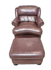 Hancock and Moore Brown Leather Club Chair with Matching Leather Ottoman