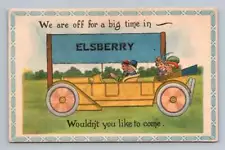 "Off For Big Time in ELSBERRY Missouri" Antique Car Lincoln County PC Cover 1913