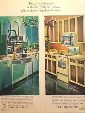 Frigidaire Flair Ranges MCM Kitchen Twin-30 Green Yellow Vintage Print Ad 1965