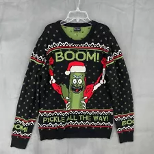 Rick And Morty Christmas Sweater Adult Large Black Pickle All The Way Knit