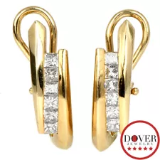 New ListingEstate 1.00ct Diamond 14K Gold Princess Cut Bar Huggie Earrings 7.4 Grams NR