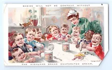 Highland Brand Evaporated Cream Large Trade Card Helvetia 9 Babies VTG Ad