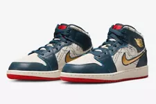 Nike Youth Air Jordan 1 Mid Take Flight Armory Navy Gold FN1353-400 Shoes 3.5Y