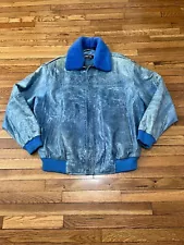 Pelle Pelle March Buchanon Mens Leather Jacket Sz 50 Blue Distressed Fur Collar