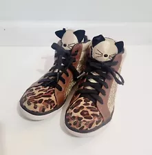 Justice Girls Cat Leopard Print Shoes Size 3 Youth Side Zip