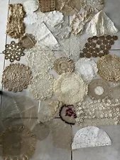 Antique Lot 49 Vintage Handmade Crochet Lace Doilies Variety Of Size Designs