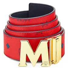 MCM Claus M Red Gold Leather Reversible Visetos Belt Cut to Size
