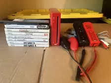 New ListingNintendo Wii Limited Edition Red Console 2 Controllers + 7 Games + All Cords