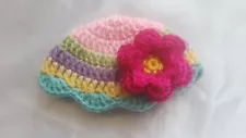 Beanie Hat 18" doll- fits Our Generation Pastel Stripe Crochet Handmade USA