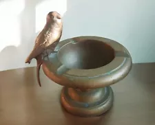 Rare Antique Parrot bird bath ashtray bronze